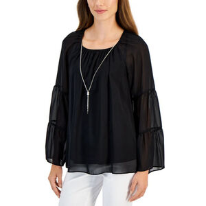 JM Collection Women's Extra Large Petite Black Tier-Sleeve Necklace Top NWT